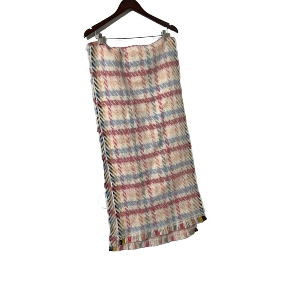 Anthropologie Wool Pink Plaid Gingham Wool Fringe Scarf - Picture 5 of 8